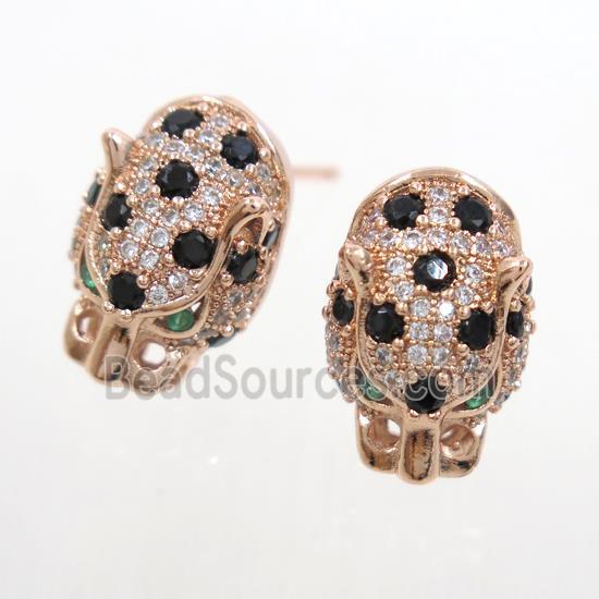 copper leopardhead earring studs paved zircon, rose gold