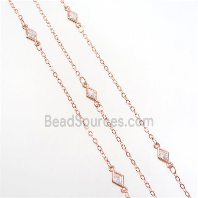 copper chain with rhombic zircon, rose gold