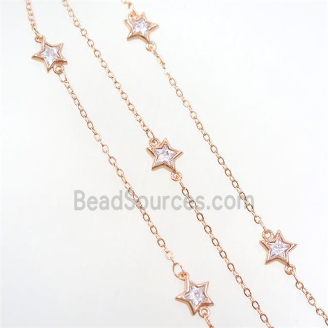 copper chain with star zircon, rose gold