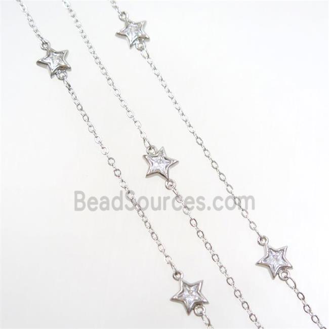 copper chain with star zircon, platinum plated