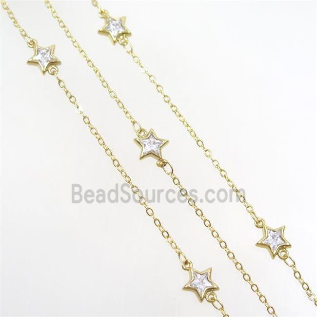 copper chain with star zircon, gold plated