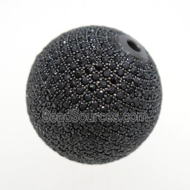 round copper beads paved zircon, black plated