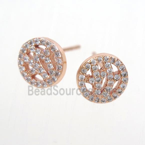 copper earring stud paved zircon, rose gold