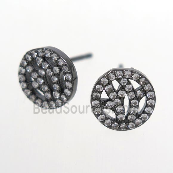 copper earring stud paved zircon, black plated