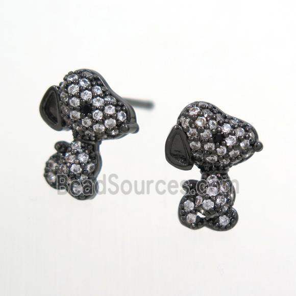 copper dog Earring stud paved zircon, black plated