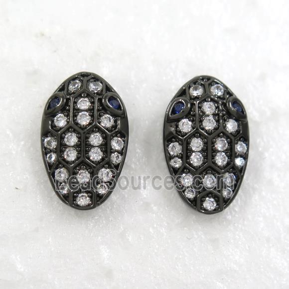 copper snakehead earring studs paved zircon, black plated