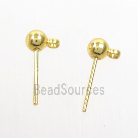 copper earring post studs, color keeping, gold plated