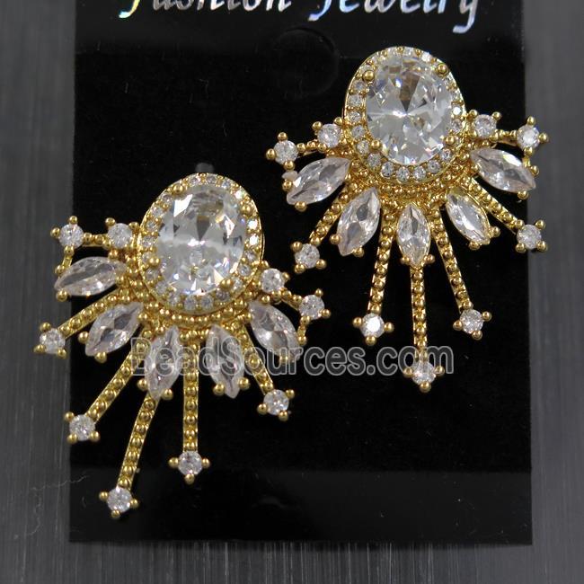 copper Earring paved zircon, gold plated