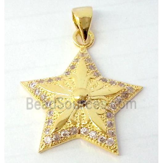 Copper Star Pendant Pave Zircon Gold Plated