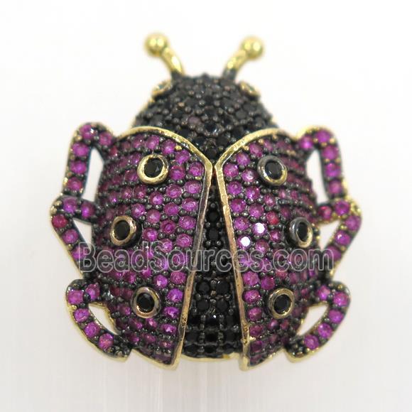 copper beetle pendant paved hotpink zircon, gold plated