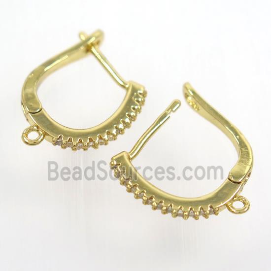 copper Leaveback earring paved zircon with loop, gold plated