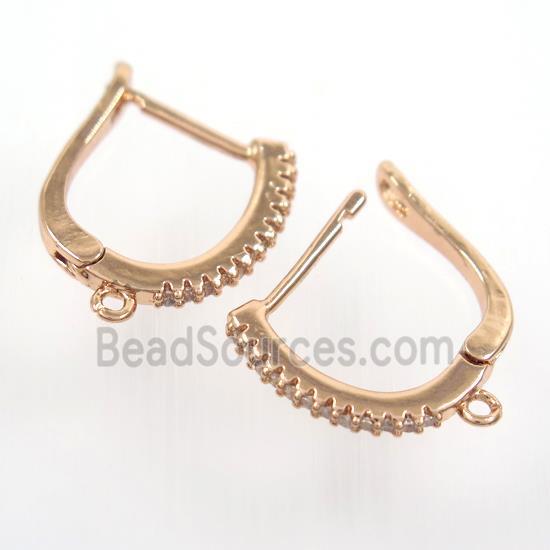 copper Earring hook paved zircon with loop, rose gold