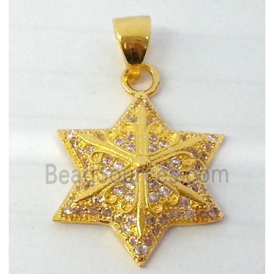 Copper Star Pendant Pave Zircon Gold Plated