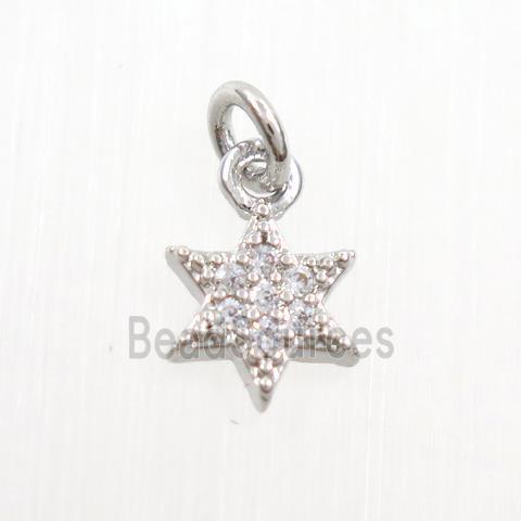 copper star pendants paved zircon, platinum plated