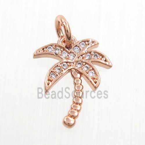 copper coconut tree pendants paved zircon, rose gold