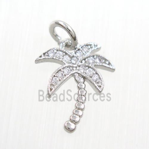 copper coconut tree pendants paved zircon, platinum plated