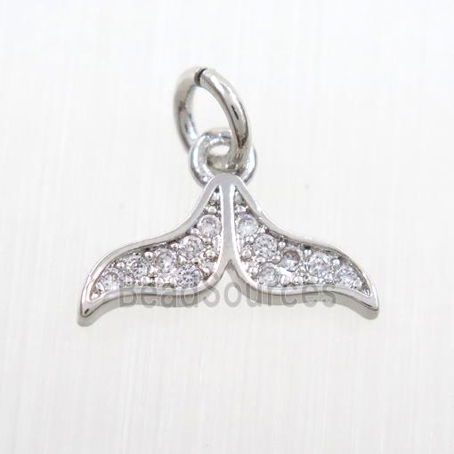 Copper Mermaid Tail Pendant Pave Zircon Platinum Plated