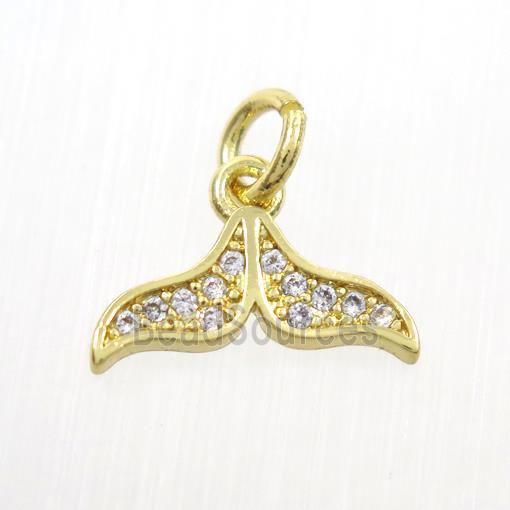 Copper Mermaid Tail Pendant Pave Zircon Gold Plated