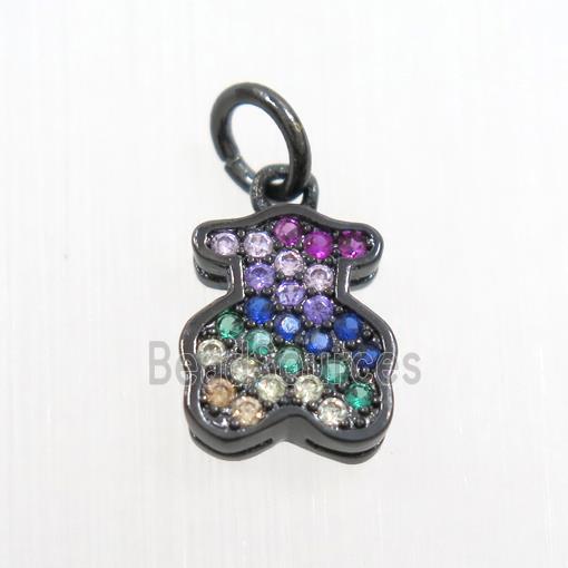 copper bear pendants paved zircon, black plated