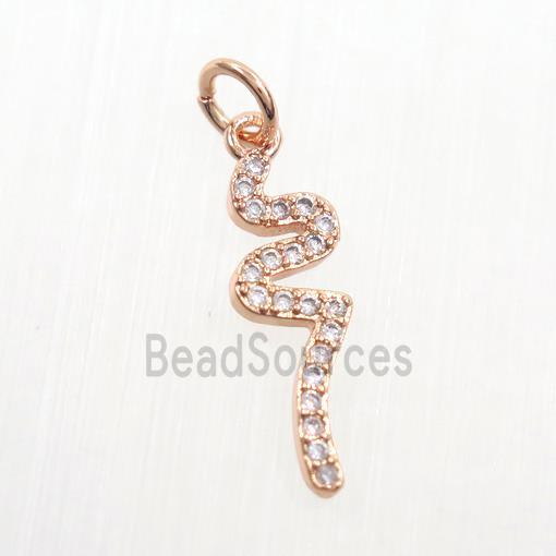 copper snake pendants paved zircon, rose gold