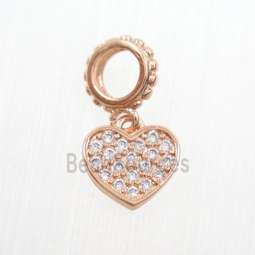 copper heart pendants paved zircon, rose gold