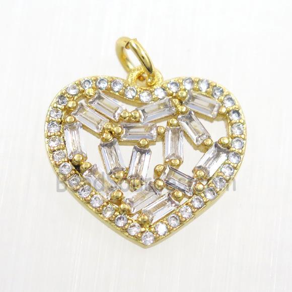 copper heart pendants paved zircon, gold plated