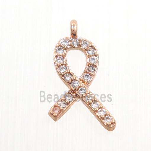 copper cancer ribbon pendants paved zircon, rose gold