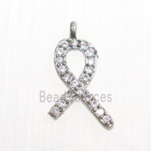 copper cancer ribbon pendants paved zircon, platinum plated