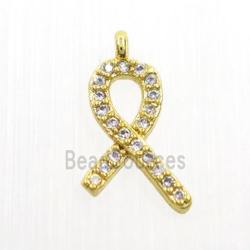 copper cancer ribbon pendants paved zircon, gold plated