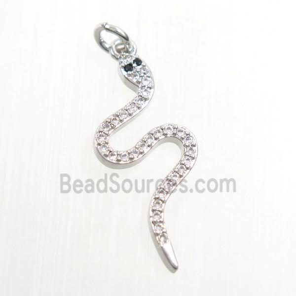 copper snake pendants paved zircon, platinum plated