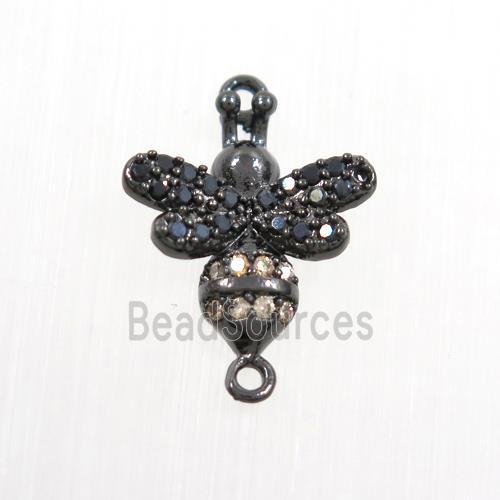 copper honeybee connector paved zircon, black plated