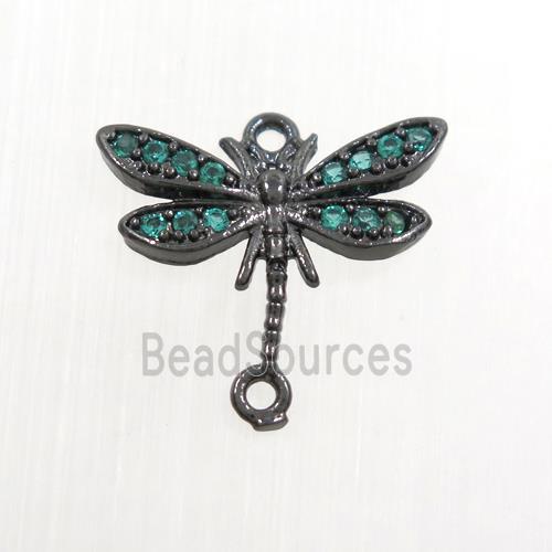 copper dragonfly connector paved green zircon, black plated