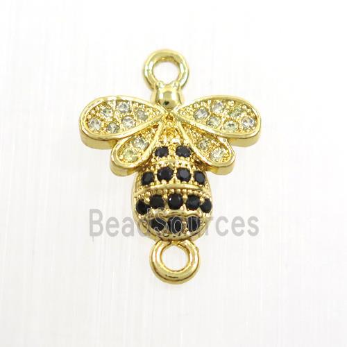 copper honeybee charm connector paved zircon, gold plated