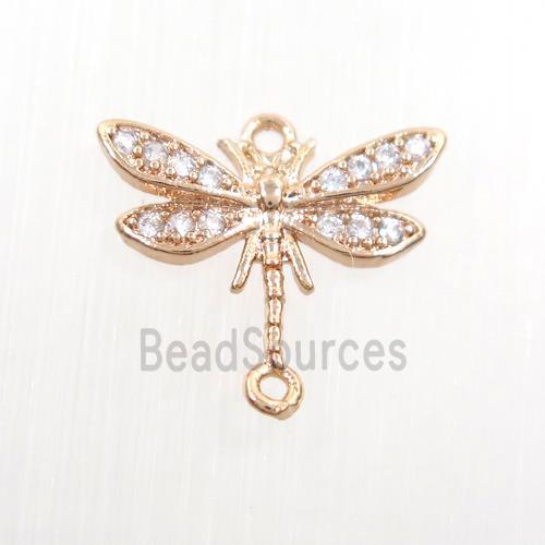 copper dragonfly connector paved zircon, rose gold