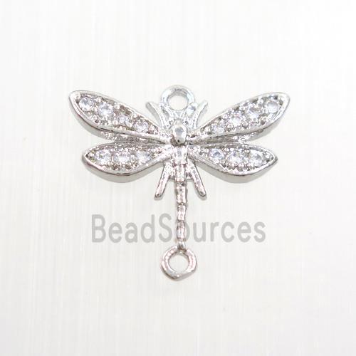 copper dragonfly connector paved zircon, platinum plated