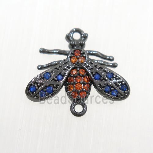 copper honeybee connector paved zircon, black plated