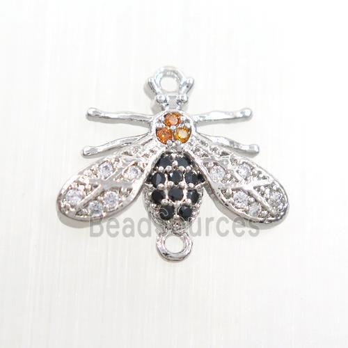 copper honeybee connector paved zircon, platinum plated