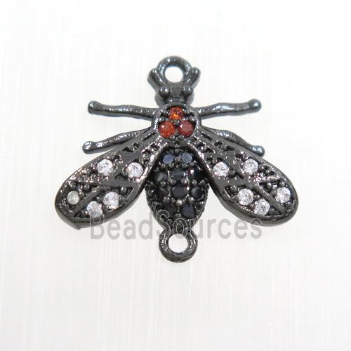 copper honeybee charm connector paved zircon, black plated