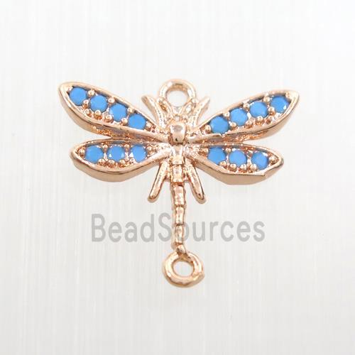 copper dragonfly connector paved zircon, turq, rose gold