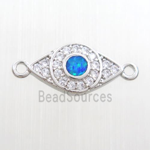 copper eye connector paved zircon with fire opal, platinum plated