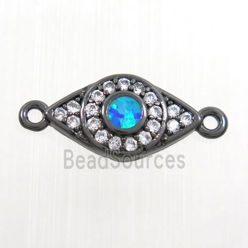 copper eye connector paved zircon with fire opal, black plated