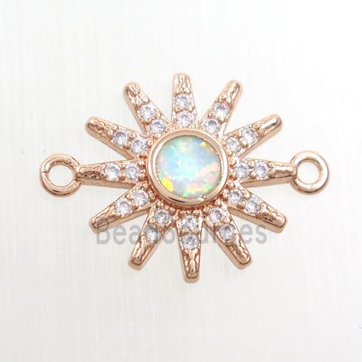 copper sun connector paved zircon with fire opal, rose gold