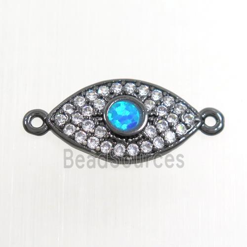 copper eye connector paved zircon with fire opal, black plated