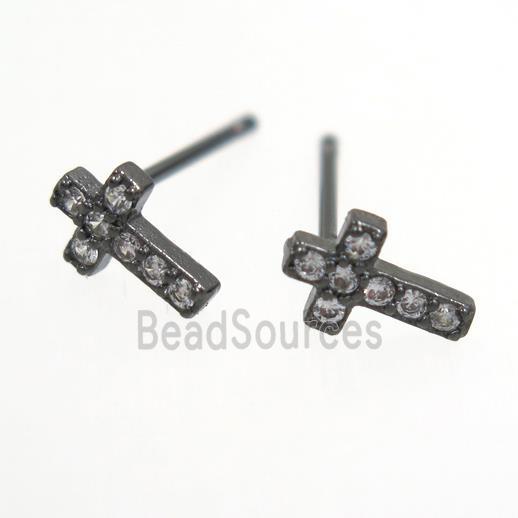 copper cross Earring paved zircon, black plated