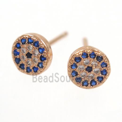 copper earring paved zircon, circle, rose gold