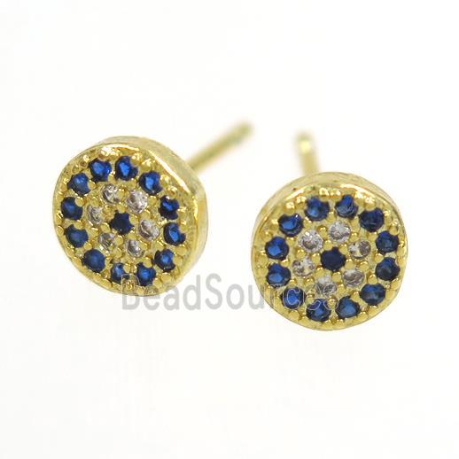 copper earring paved zircon, circle, gold plated