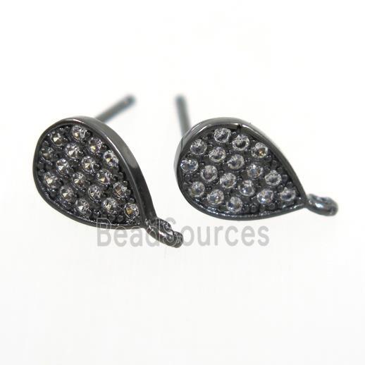 copper teardrop earring paved zircon, black plated