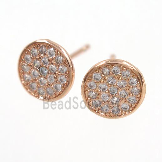 copper earring paved zircon, rose gold