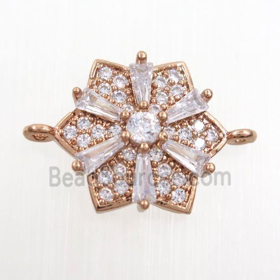 copper flower connector paved zircon, rose gold