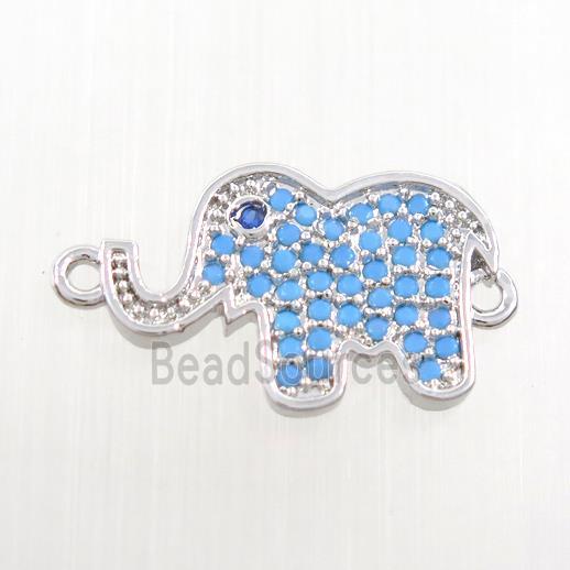 copper elephant connector paved zircon, turq, platinum plated